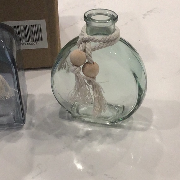 Sea-Blue Glass Bud Vase Trio, 5”H & 4.5”H Coastal Decor - Picture 4 of 7